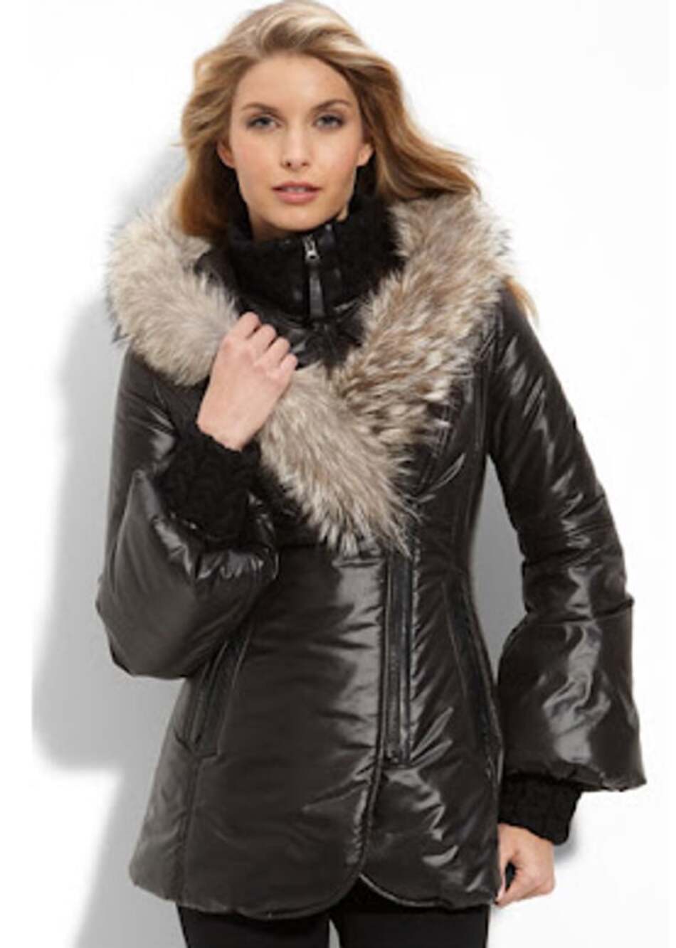 Mackage Black Double Zip Layered Look Puffer Coat Real Fur & Wool Trim Size M